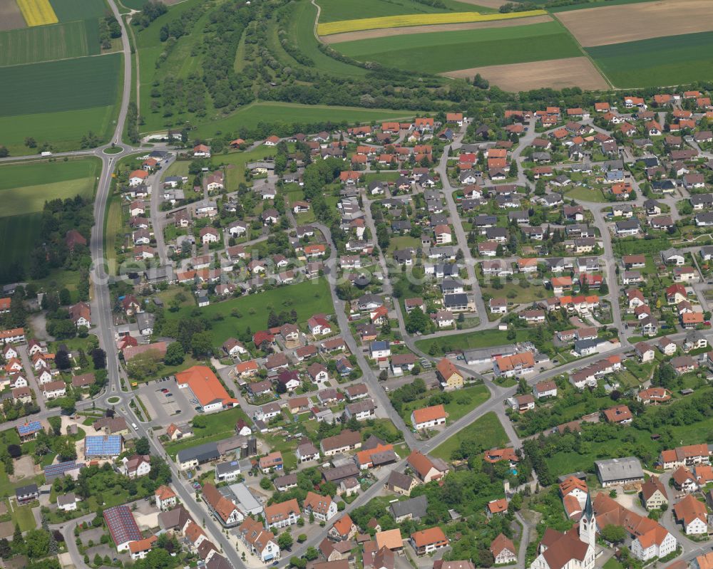 Binzwangen from above - Single-family residential area of settlement in Binzwangen in the state Baden-Wuerttemberg, Germany