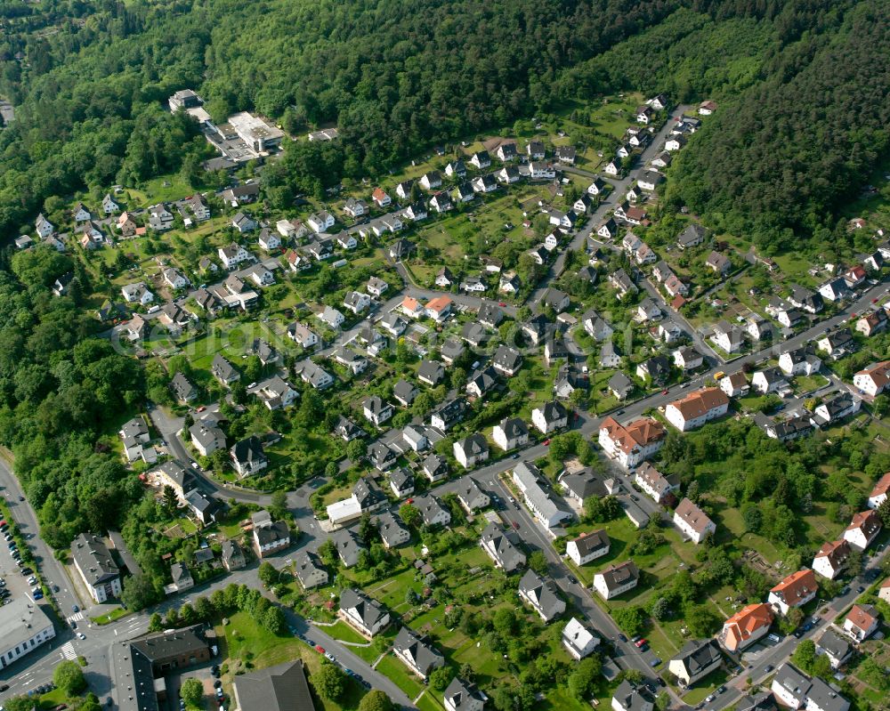 Dillenburg from the bird's eye view: Single-family residential area of settlement in Dillenburg in the state Hesse, Germany