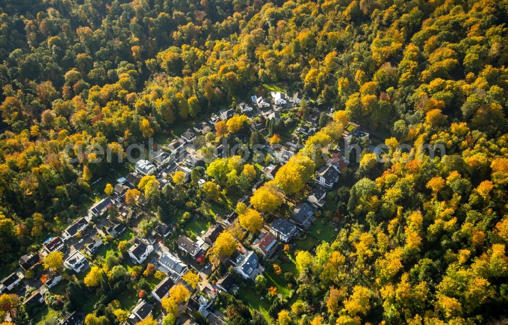 Rellinghausen from above - Single-family residential area of settlement in an autumnal forest in Rellinghausen in the state of North Rhine-Westphalia