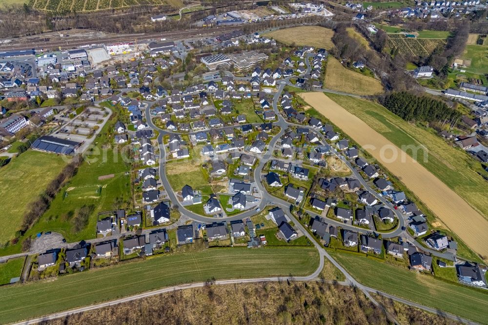 Aerial image Borghausen - Single-family residential area of settlement on Fliederweg in Borghausen at Sauerland in the state North Rhine-Westphalia, Germany