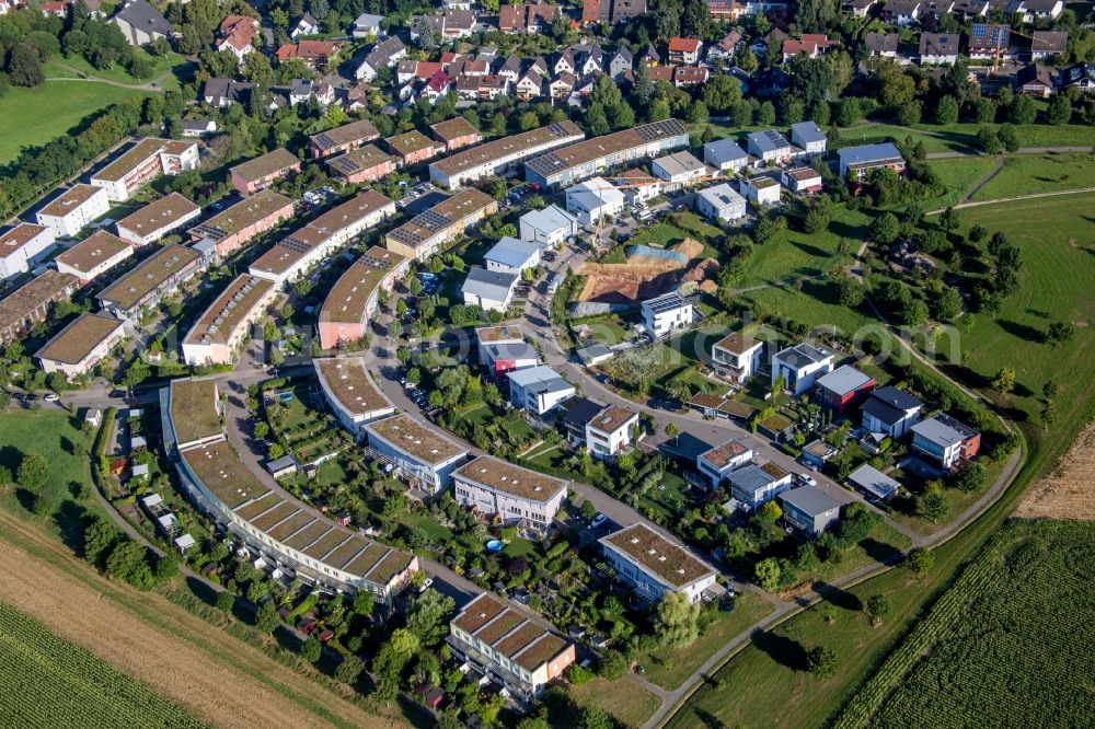 Aerial photograph Karlsruhe - Single-family residential area of settlement Fuenfzig Morgen in Karlsruhe in the state Baden-Wuerttemberg, Germany