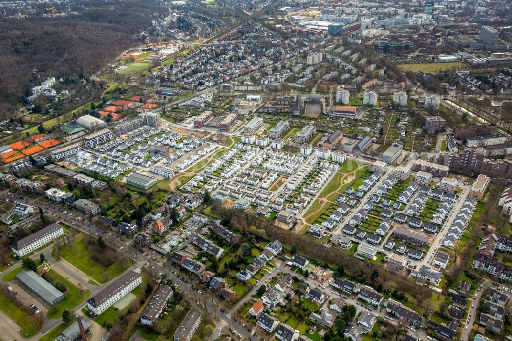 Aerial image Düsseldorf - Single-family residential area of settlement Gartenstadt Reitzenstein in Duesseldorf in the state North Rhine-Westphalia, Germany