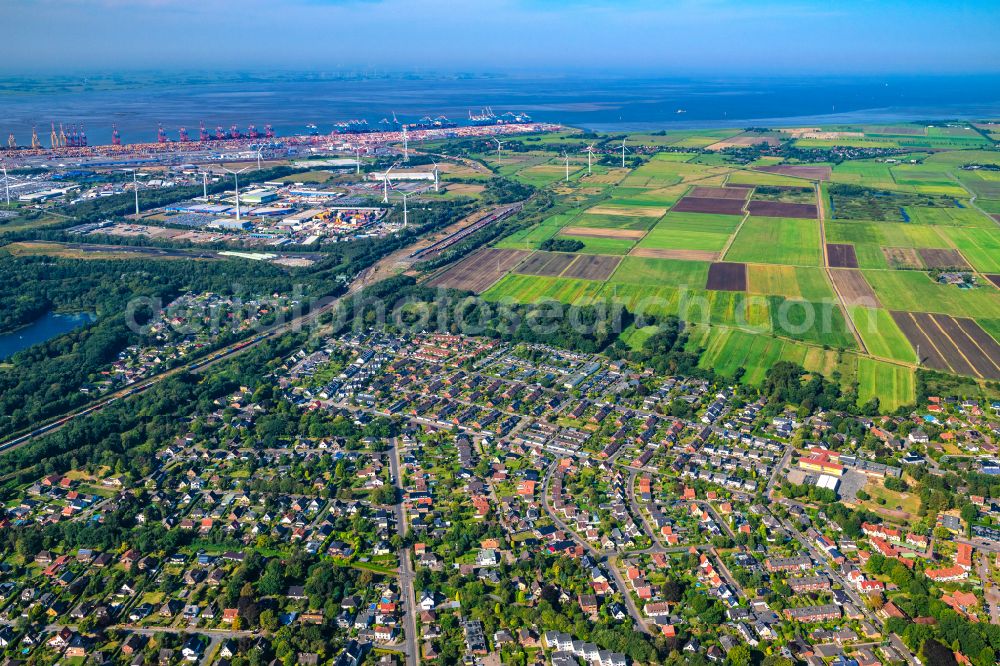 Geestland from above - Residential area of single-family settlement Langen on street Mittelfeldweg in Geestland in the state Lower Saxony, Germany