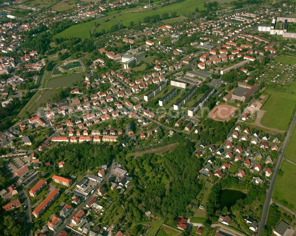 Großenhain from above - Single-family residential area of settlement in Großenhain in the state Saxony, Germany