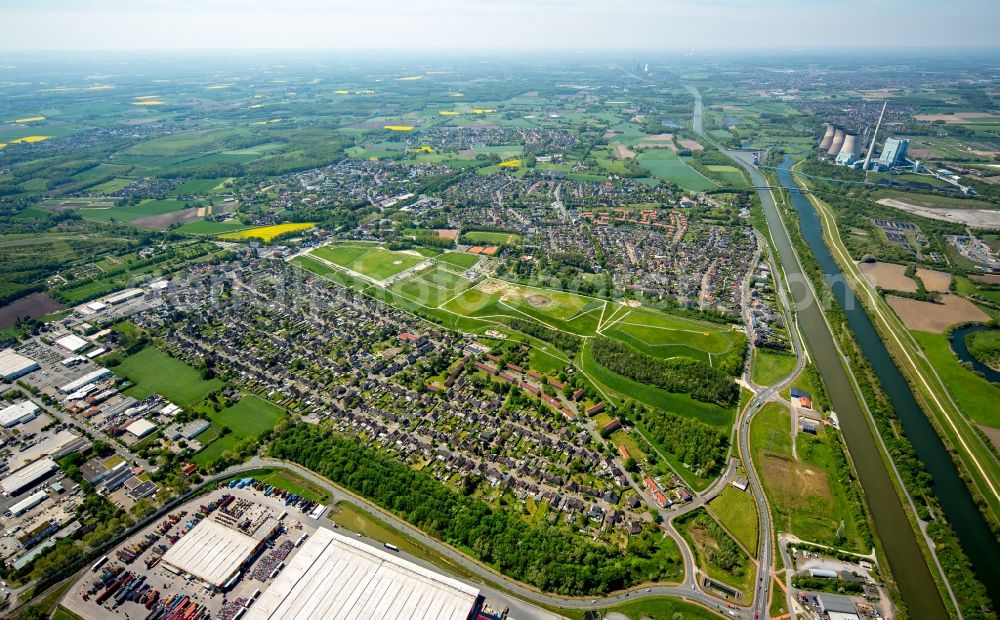 Hamm from the bird's eye view: Single-family residential area of settlement Seelhofstrasse am Lippepark Hamm - Schacht Franz in Hamm in the state North Rhine-Westphalia