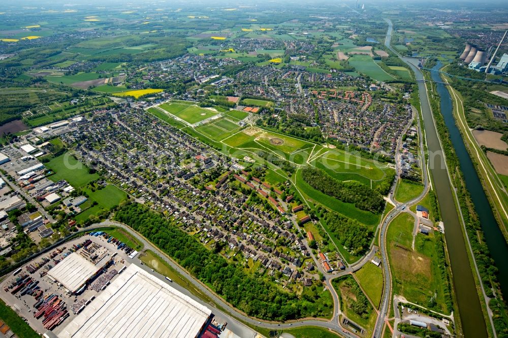 Aerial photograph Hamm - Single-family residential area of settlement Seelhofstrasse am Lippepark Hamm - Schacht Franz in Hamm in the state North Rhine-Westphalia