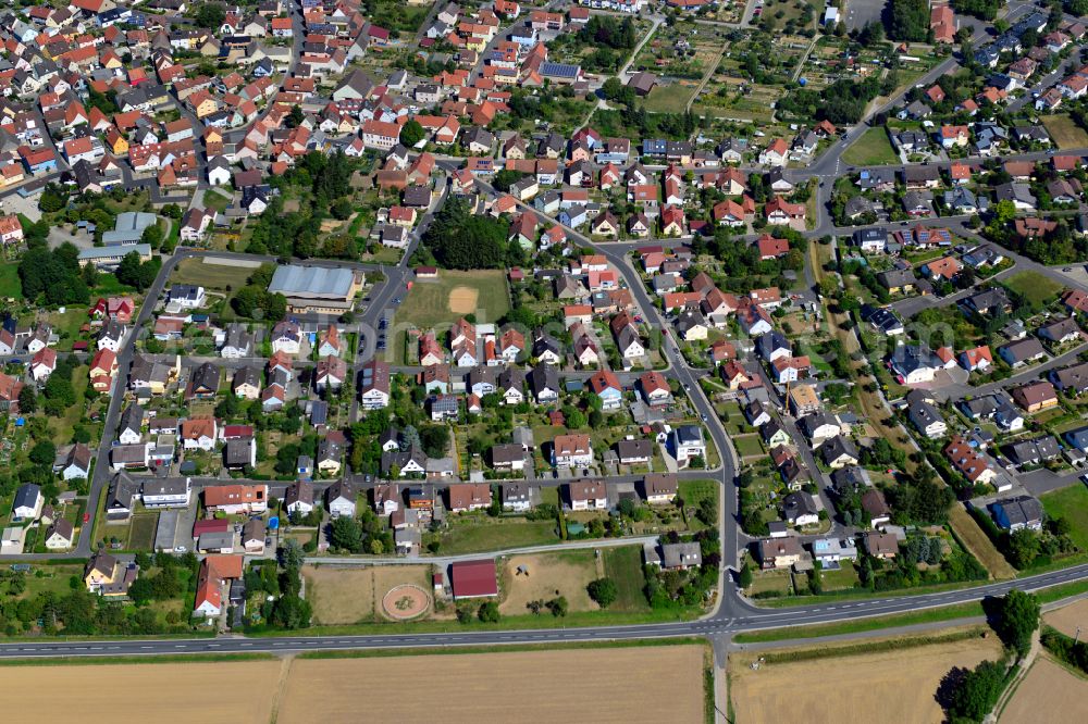 Hettstadt from above - Single-family residential area of settlement in Hettstadt in the state Bavaria, Germany