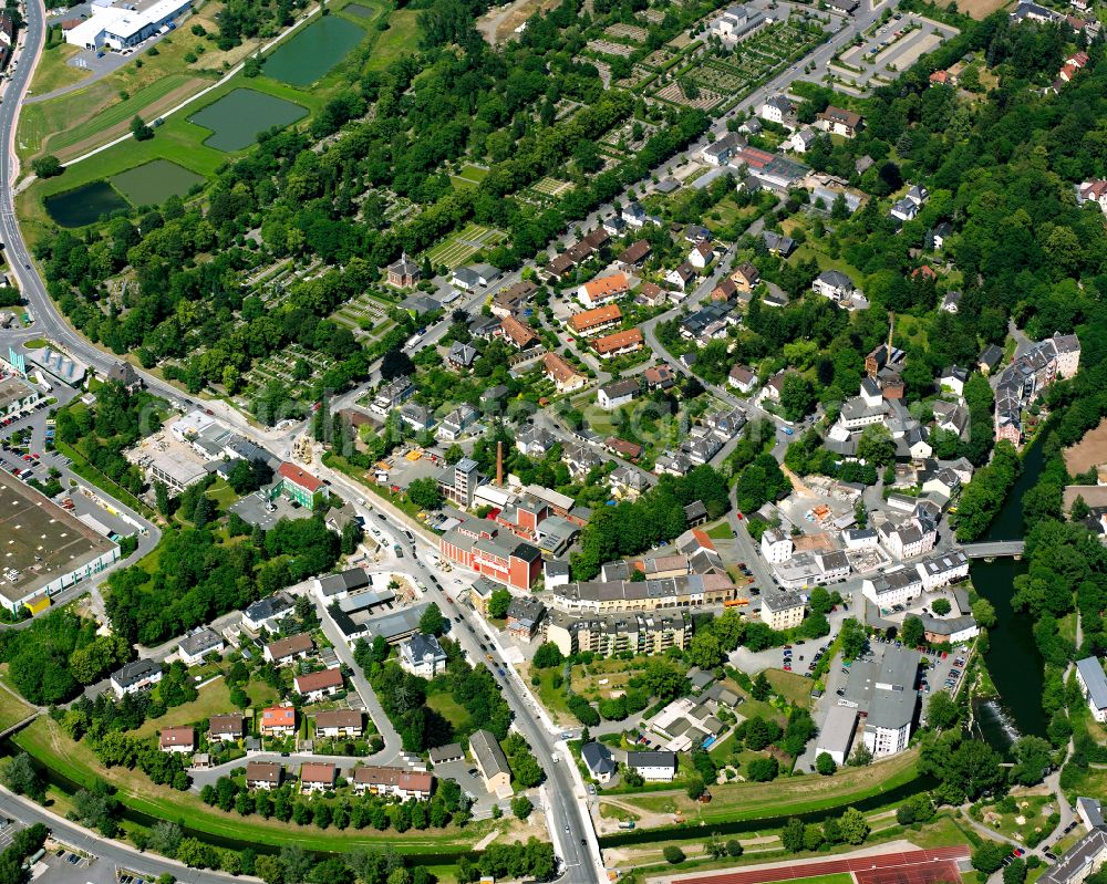 Hof from above - Single-family residential area of settlement in Hof in the state Bavaria, Germany