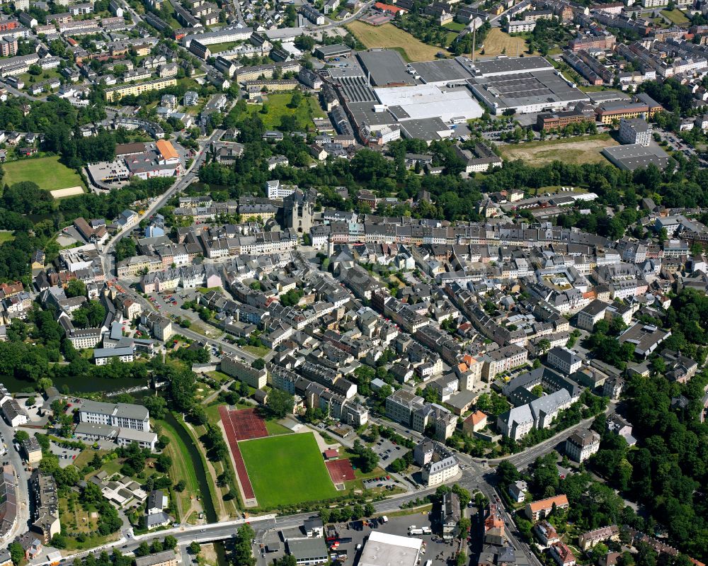 Hof from above - Single-family residential area of settlement in Hof in the state Bavaria, Germany