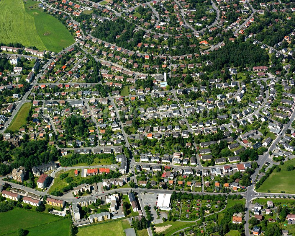 Hof from above - Single-family residential area of settlement in Hof in the state Bavaria, Germany