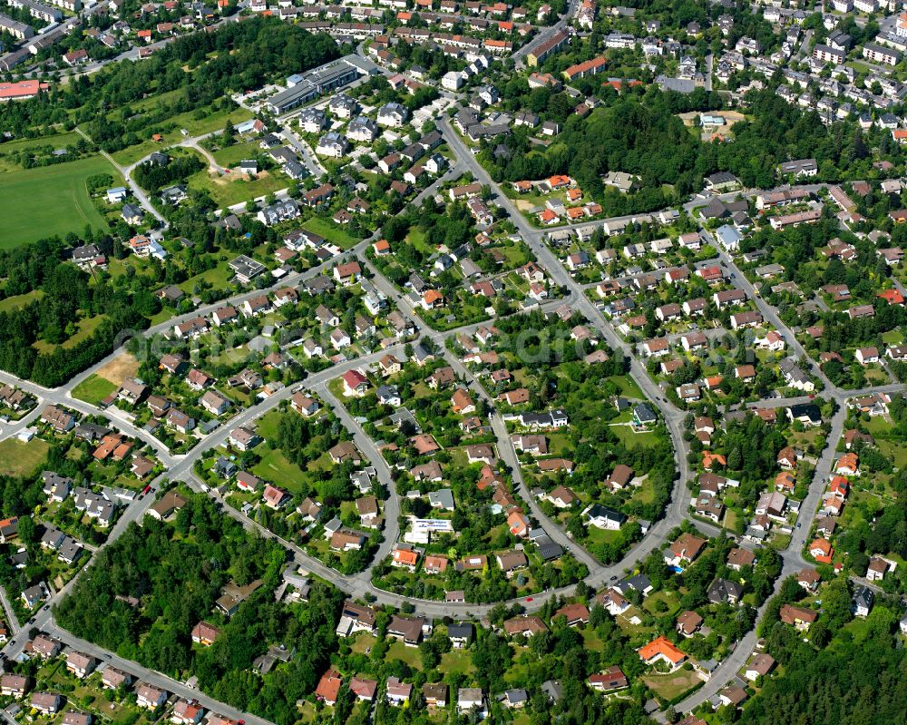 Hof from above - Single-family residential area of settlement in Hof in the state Bavaria, Germany