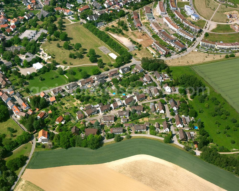 Hohenwettersbach from above - Single-family residential area of settlement in Hohenwettersbach in the state Baden-Wuerttemberg, Germany