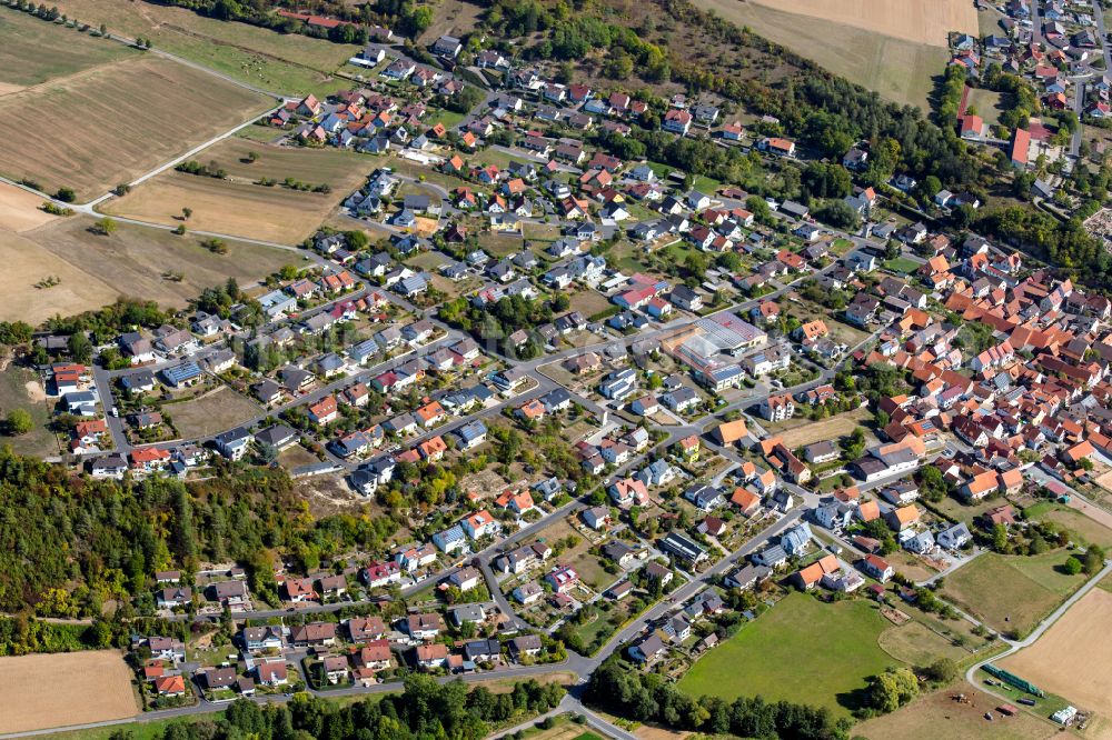 Karbach from above - Single-family residential area of settlement in Karbach in the state Bavaria, Germany