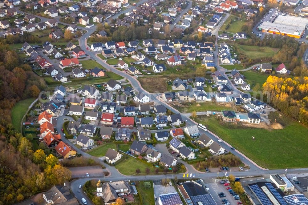 Marsberg from the bird's eye view: Single-family residential area of settlement on Karolingerstrasse in Marsberg in the state North Rhine-Westphalia, Germany