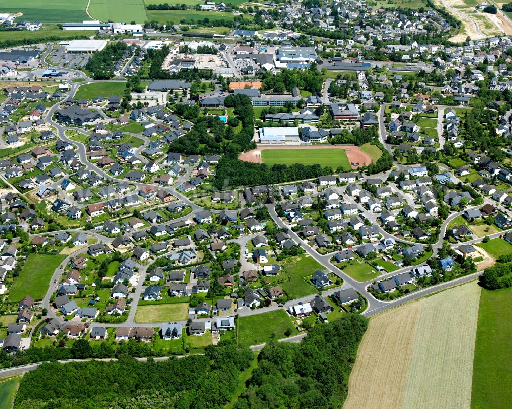 Kirchberg (Hunsrück) from the bird's eye view: Single-family residential area of settlement in Kirchberg (Hunsrück) in the state Rhineland-Palatinate, Germany