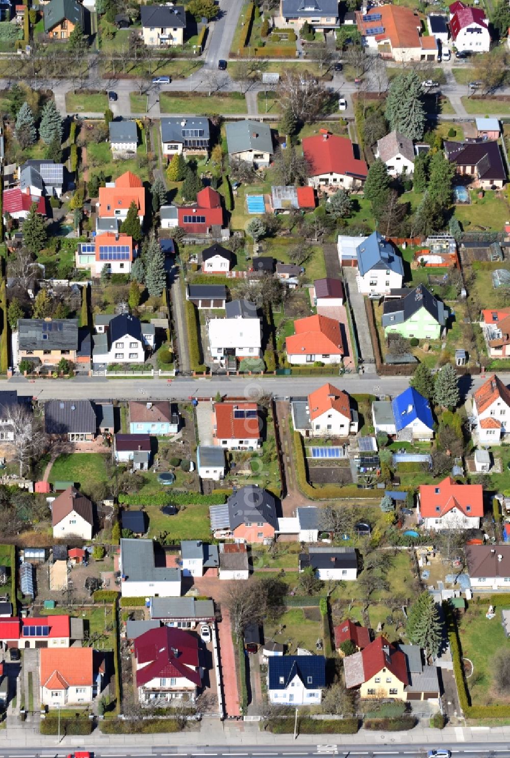 Aerial image Berlin - Single-family residential area of settlement Landsberger Allee - Schoenagelstrasse in the district Marzahn in Berlin