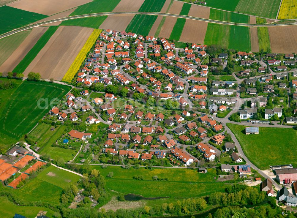 Langenau from above - Single-family residential area of settlement in Langenau in the state Baden-Wuerttemberg, Germany