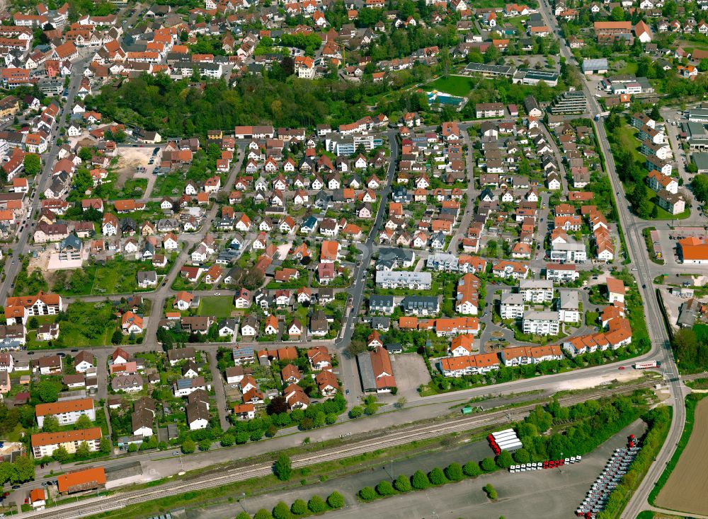 Langenau from the bird's eye view: Single-family residential area of settlement in Langenau in the state Baden-Wuerttemberg, Germany