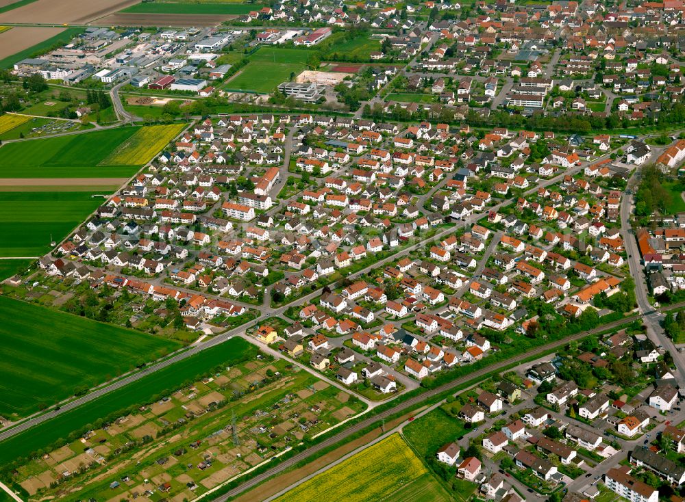 Langenau from above - Single-family residential area of settlement in Langenau in the state Baden-Wuerttemberg, Germany