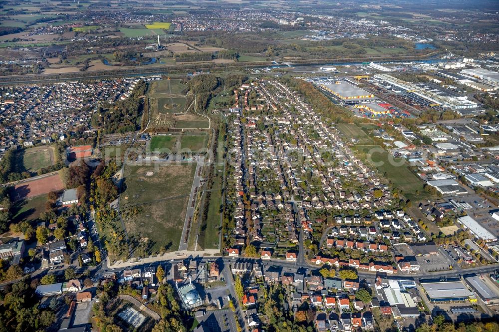 Hamm from the bird's eye view: Single-family residential area of settlement Lippepark Hamm - Schacht Franz in the district Herringen in Hamm in the state North Rhine-Westphalia, Germany