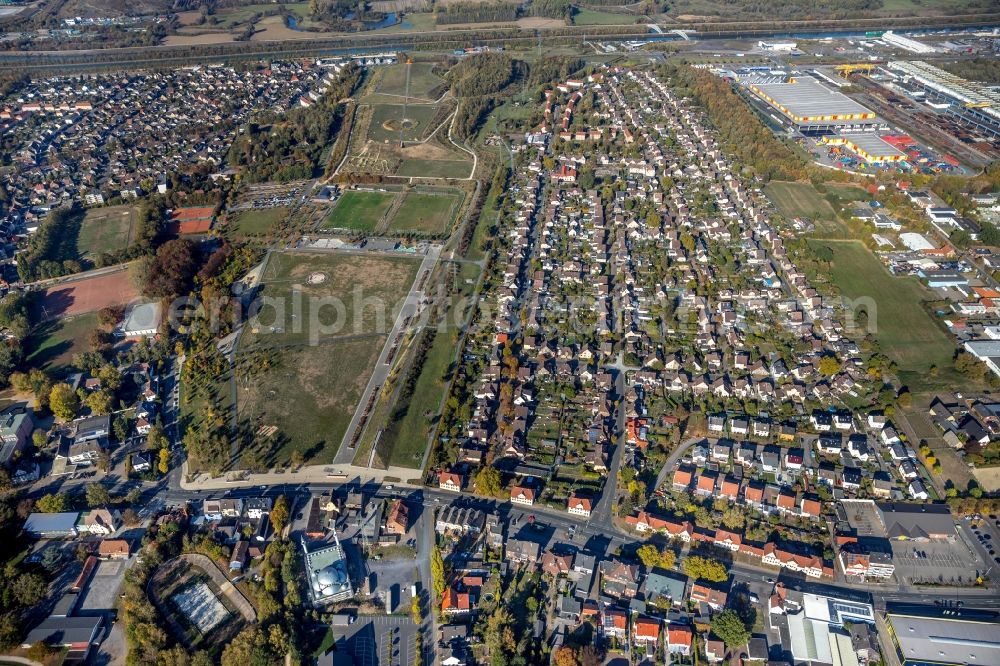 Aerial image Hamm - Single-family residential area of settlement Lippepark Hamm - Schacht Franz in the district Herringen in Hamm in the state North Rhine-Westphalia, Germany