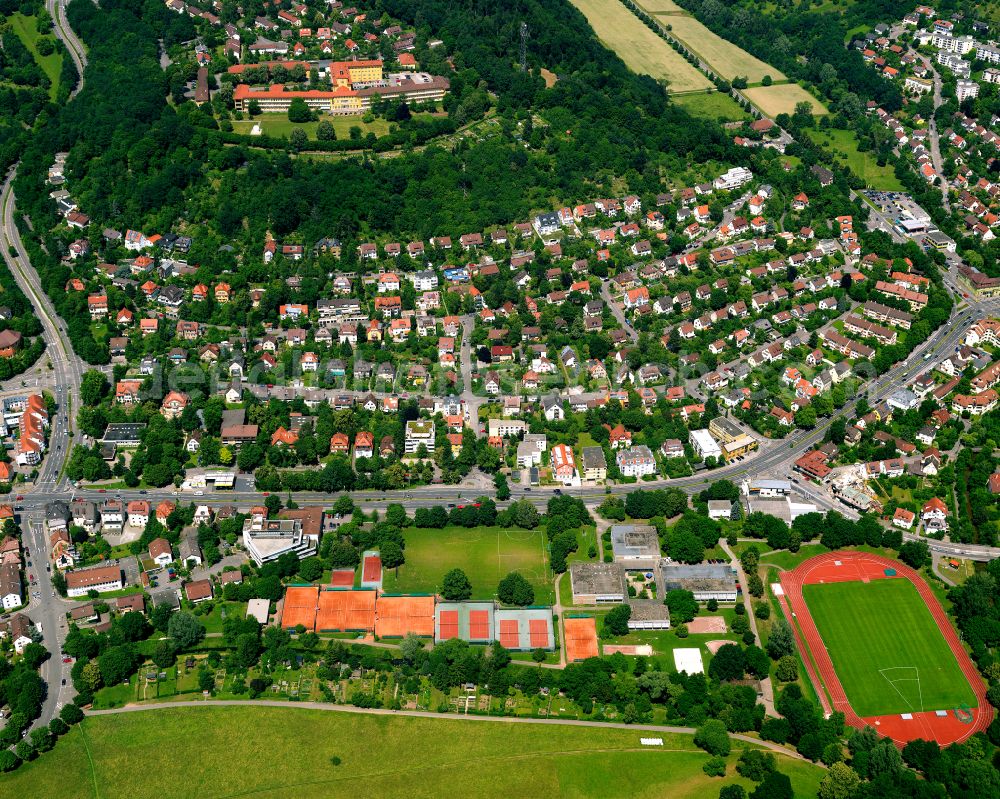 Lustnau from above - Single-family residential area of settlement in Lustnau in the state Baden-Wuerttemberg, Germany