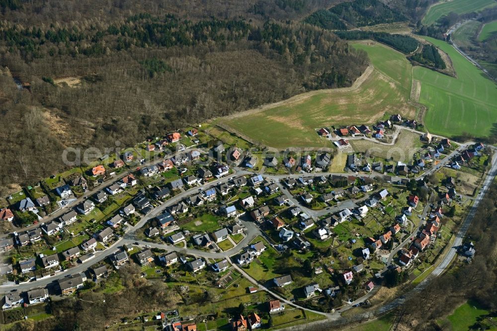 Aerial image Delligsen - Single-family residential area of settlement on Markeldisser Weg - Untere Hilsstrasse - Am Bocksberg in the district Gruenenplan in Delligsen in the state Lower Saxony, Germany