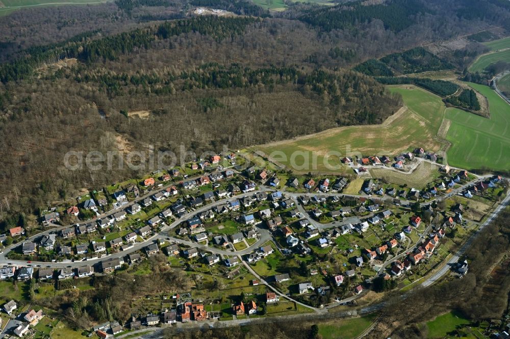 Aerial photograph Delligsen - Single-family residential area of settlement on Markeldisser Weg - Untere Hilsstrasse - Am Bocksberg in the district Gruenenplan in Delligsen in the state Lower Saxony, Germany