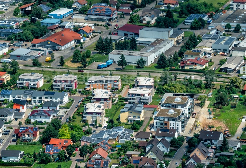 Aerial image Ettenheim - Construction sites for new construction residential area of detached housing estate and Mehrfamilienhaeuser Im Fuerstenfeld in Ettenheim in the state Baden-Wurttemberg, Germany