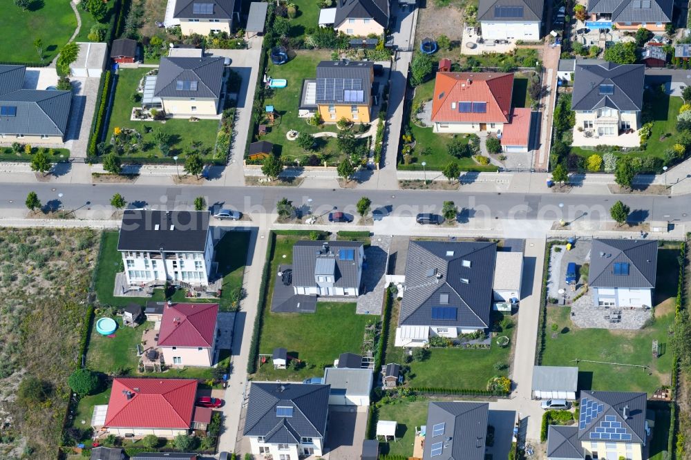 Berlin from the bird's eye view: Single-family residential area of settlement on Mohrenfalterweg on area Schmetterlingswiesen in the district Biesdorf in Berlin, Germany