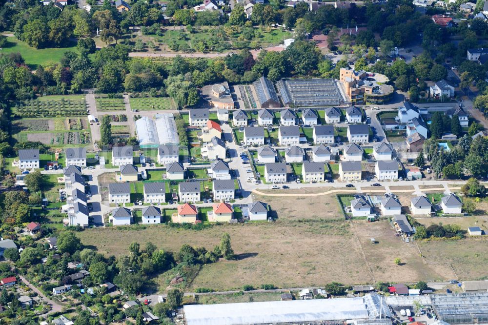 Berlin from above - single-family residential area of settlement An of Neumark - Mohriner Allee in the district Neukoelln in Berlin, Germany