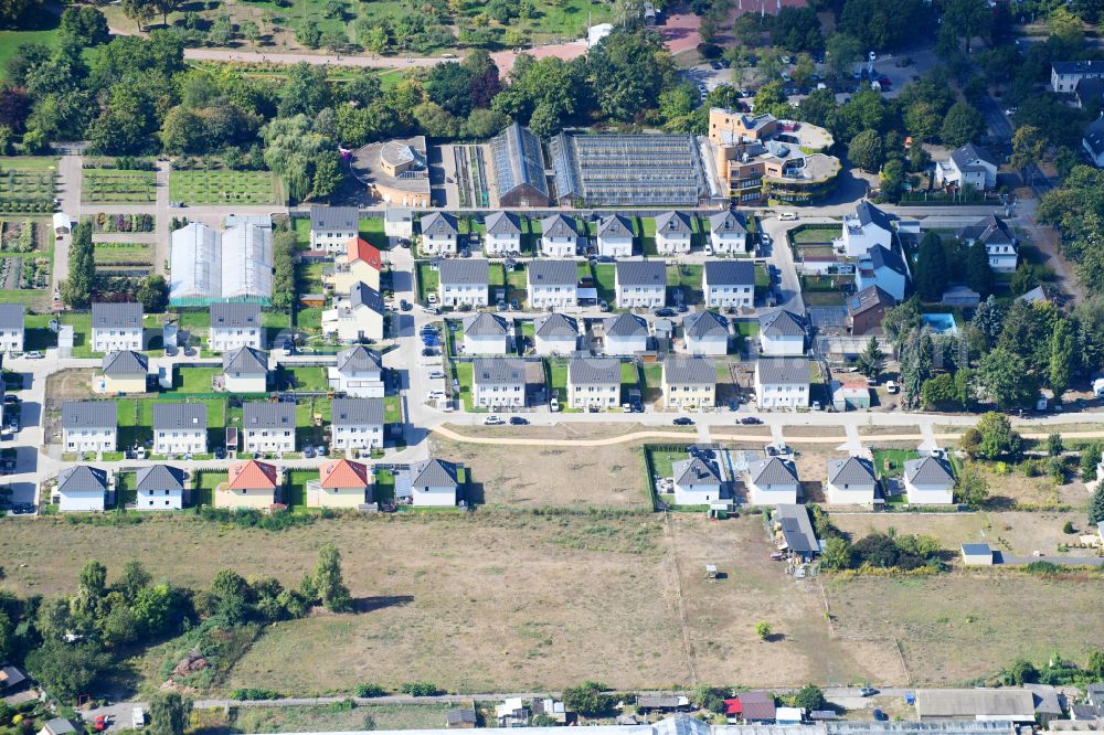 Berlin from above - single-family residential area of settlement An of Neumark - Mohriner Allee in the district Neukoelln in Berlin, Germany