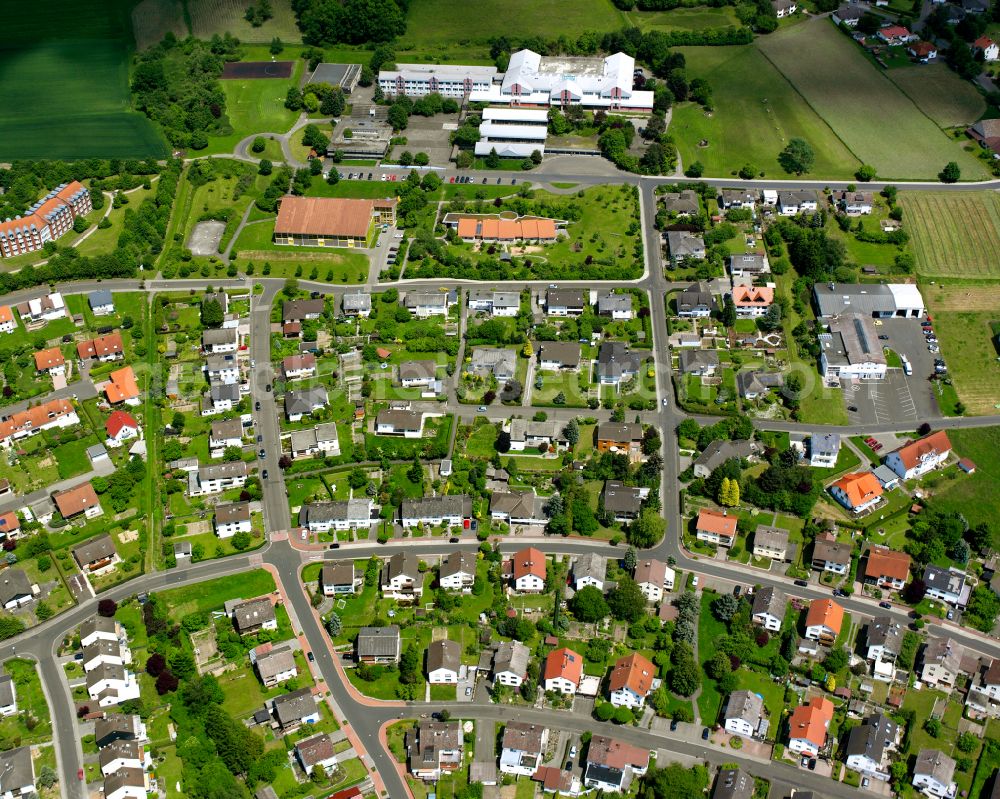 Ober-Ofleiden from above - Single-family residential area of settlement in Ober-Ofleiden in the state Hesse, Germany