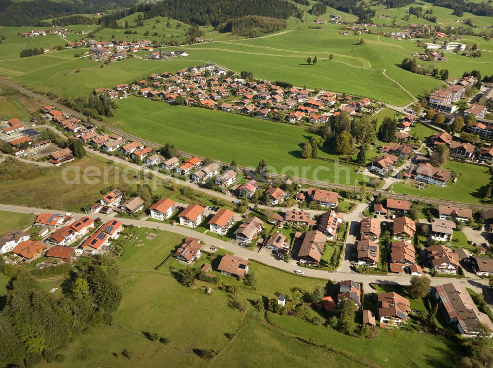 Oberstaufen from above - Residential area of single-family settlement in Oberstaufen Allgaeu in the state Bavaria, Germany