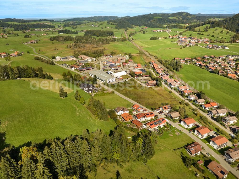 Oberstaufen from the bird's eye view: Residential area of single-family settlement in Oberstaufen Allgaeu in the state Bavaria, Germany