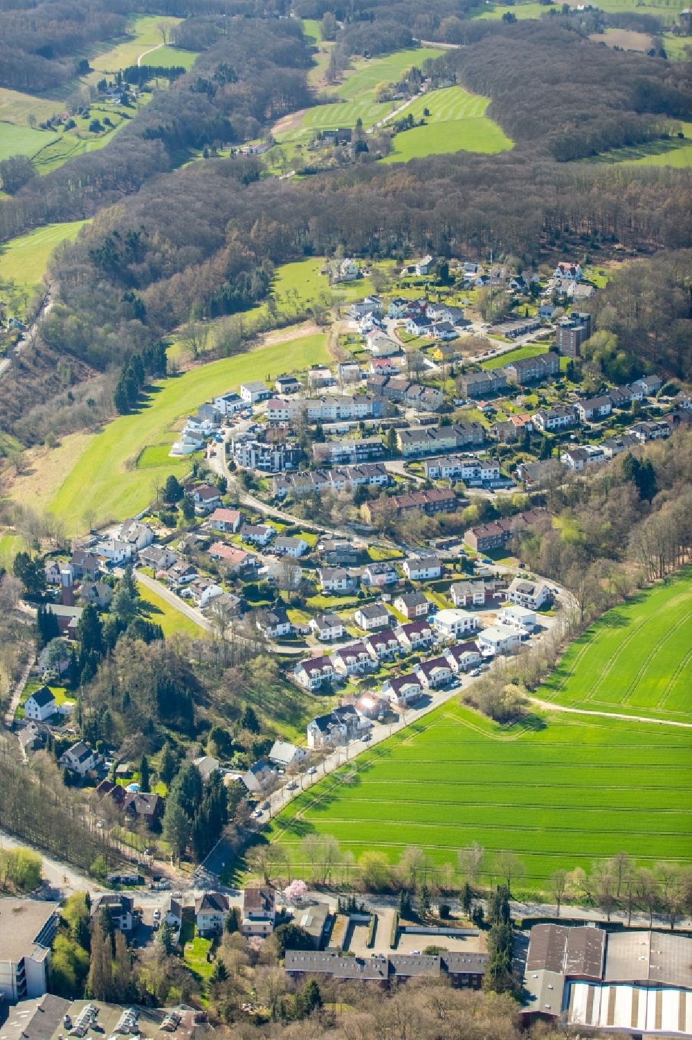 Aerial image Witten - Single-family residential area of settlement on Im Roehrken in the district Buchholz in Witten in the state North Rhine-Westphalia, Germany