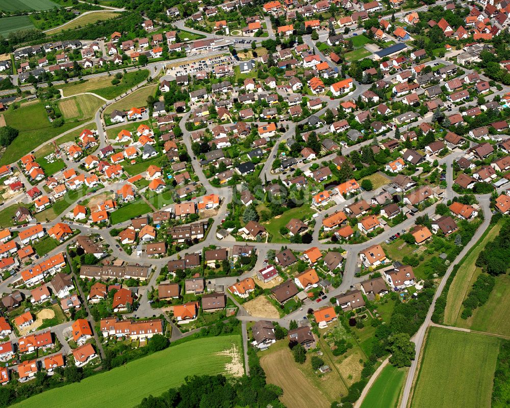 Ostelsheim from above - Single-family residential area of settlement in Ostelsheim in the state Baden-Wuerttemberg, Germany