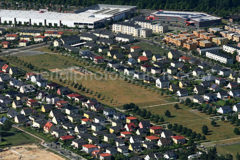 Berlin from above - Single-family residential area of settlement on Park Schmetterlingswiesen in the district Biesdorf in Berlin, Germany