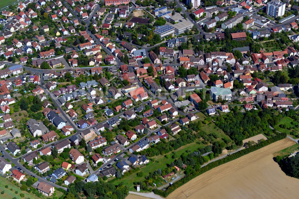 Frauenland from above - Single-family residential area of settlement on the edge of agricultural fields in Frauenland in the state Bavaria, Germany