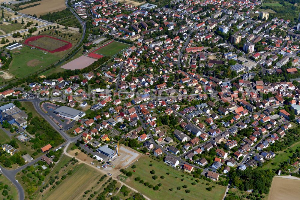 Frauenland from the bird's eye view: Single-family residential area of settlement on the edge of agricultural fields in Frauenland in the state Bavaria, Germany