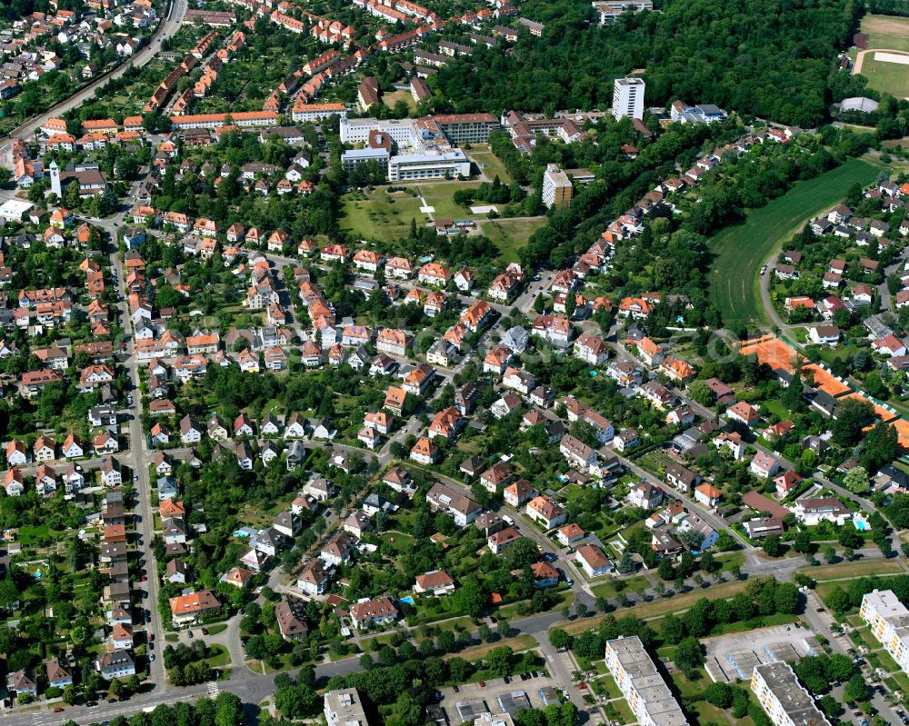 Rüppurr from above - Single-family residential area of settlement in Rüppurr in the state Baden-Wuerttemberg, Germany