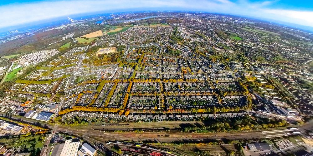 Aerial photograph Moers - Single-family residential area of settlement Ruhrstrasse - Marienburger Strasse - Alsenstrasse - Eupener Strasse in Moers in the state North Rhine-Westphalia, Germany