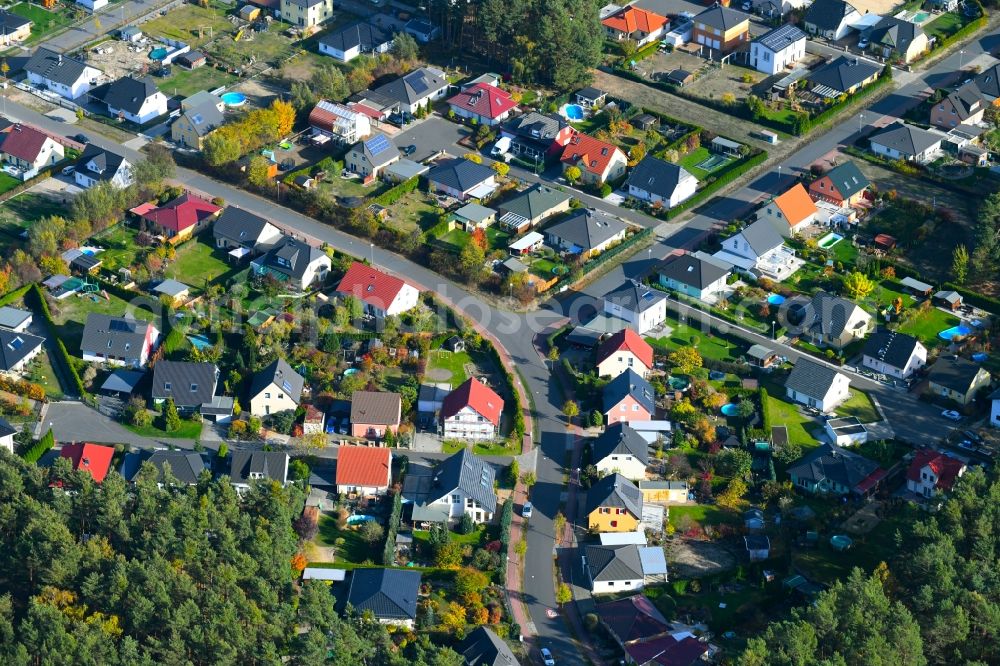 Neuseddin from above - Single-family residential area of settlement Am Sanddornweg - Kiefernweg in Neuseddin in the state Brandenburg, Germany