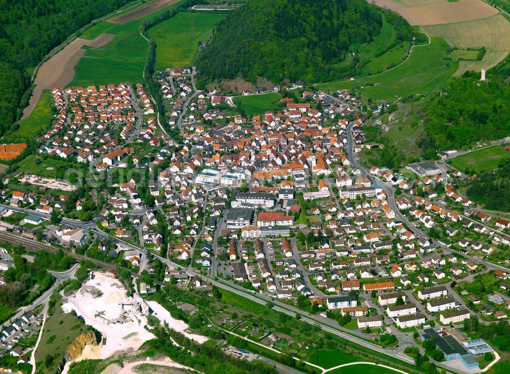 Schelklingen from above - Single-family residential area of settlement in Schelklingen in the state Baden-Wuerttemberg, Germany