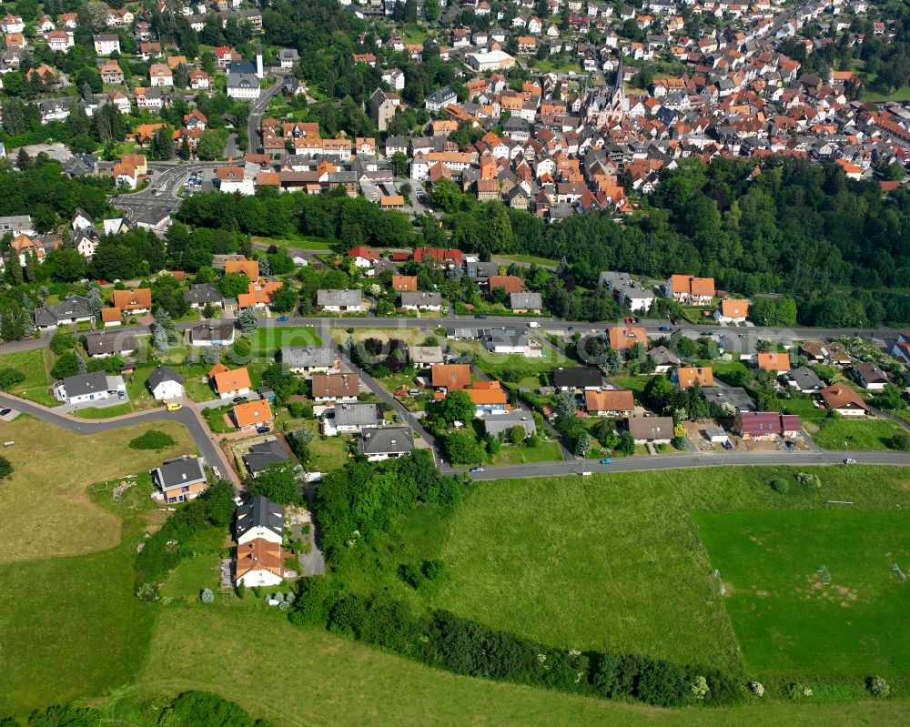 Schotten from above - Single-family residential area of settlement in Schotten in the state Hesse, Germany