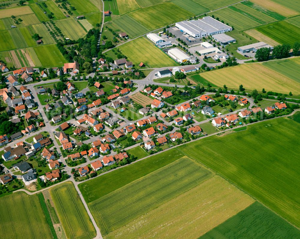 Seebronn from above - Single-family residential area of settlement in Seebronn in the state Baden-Wuerttemberg, Germany