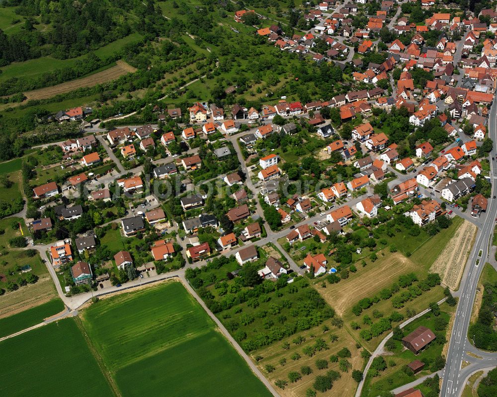 Simmozheim from above - Single-family residential area of settlement in Simmozheim in the state Baden-Wuerttemberg, Germany