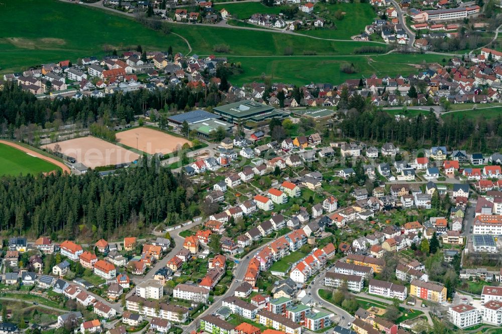 Aerial image Sankt Georgen - Single-family residential area of settlement and Sportanlagen in Sankt Georgen in the state Baden-Wurttemberg, Germany