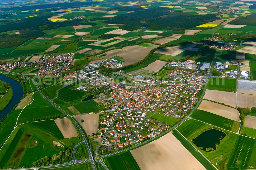 Stadtschwarzach from above - Single-family residential area of settlement in Stadtschwarzach in the state Bavaria, Germany