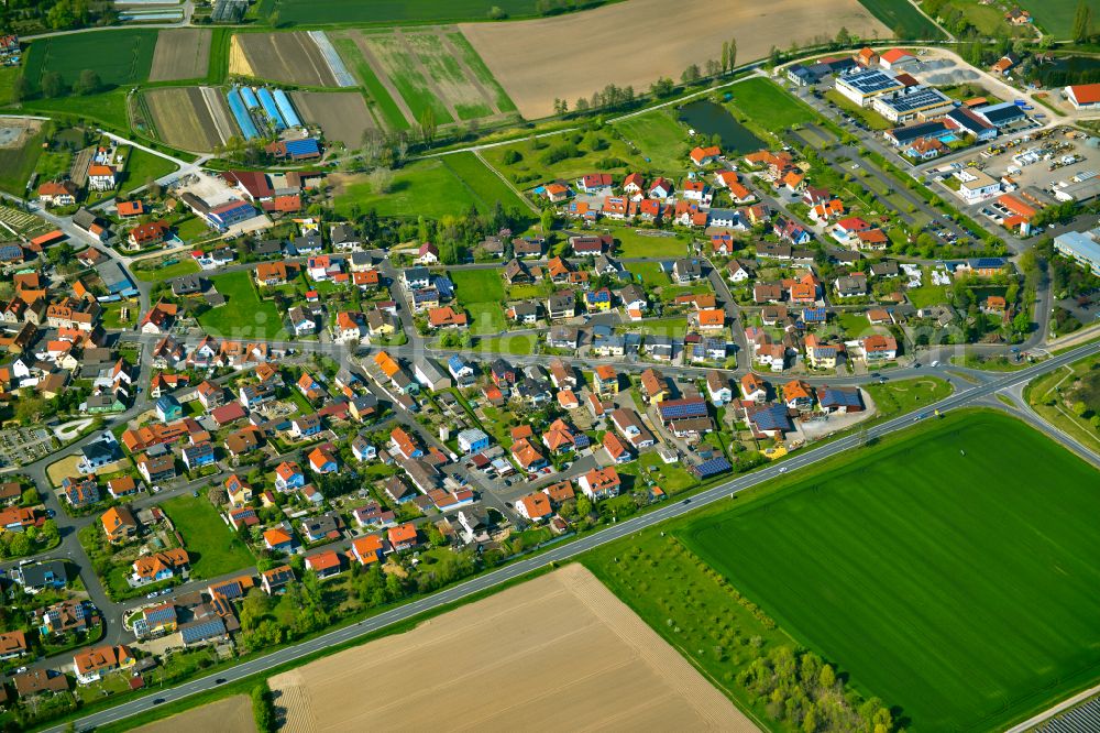 Stadtschwarzach from above - Single-family residential area of settlement in Stadtschwarzach in the state Bavaria, Germany